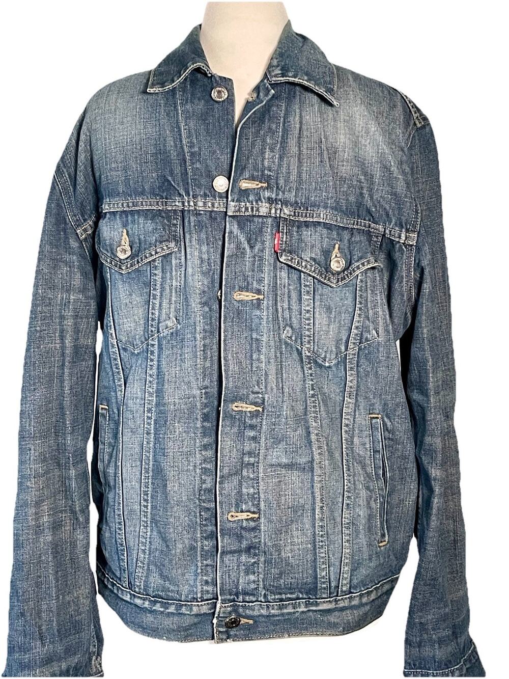 Levi Strauss Men’s Denim Trucker Biker Jacket Large Blue SEE DESCRIPTION